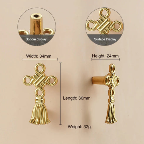 JAYA Chinese Brass Furniture Door Handle Pure Copper Flower Shaped Bow Wardrobe Door Handle Knobs