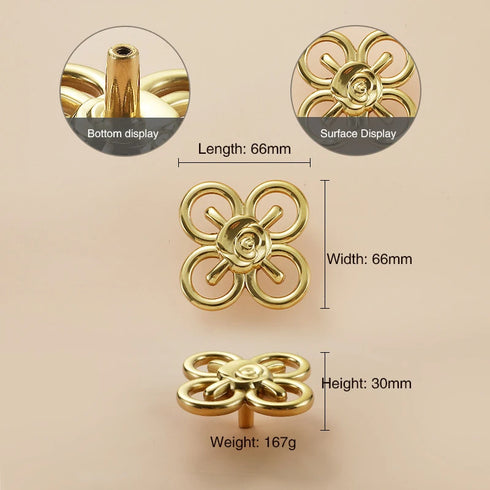 JAYA Chinese Brass Furniture Door Handle Pure Copper Flower Shaped Bow Wardrobe Door Handle Knobs