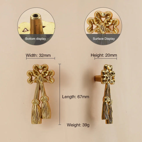JAYA Chinese Brass Furniture Door Handle Pure Copper Flower Shaped Bow Wardrobe Door Handle Knobs
