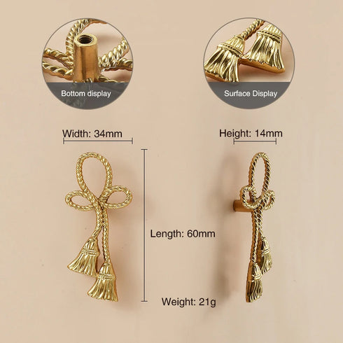 JAYA Chinese Brass Furniture Door Handle Pure Copper Flower Shaped Bow Wardrobe Door Handle Knobs