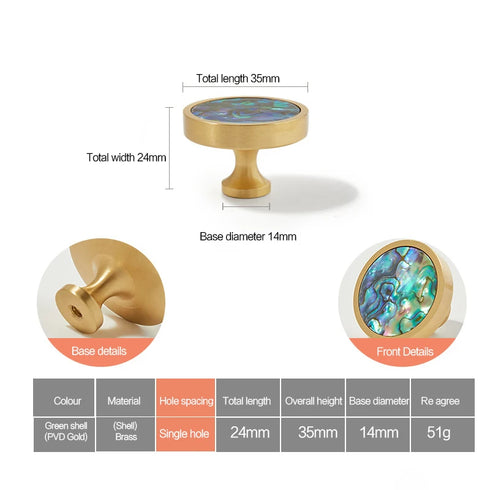 JAYA Colorful Shells Cabinet Knobs Drawer Knobs Brass Handle Knobs for Kitchen Living Room Furniture Door Handle