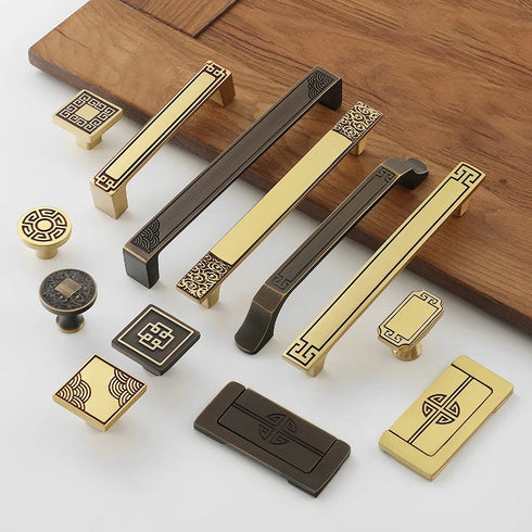 JAYA Copper Cabinet Door Handle Cabinet Door Gold Coffee Color Cabinet Furniture Door Handle Drawer Handle Knobs