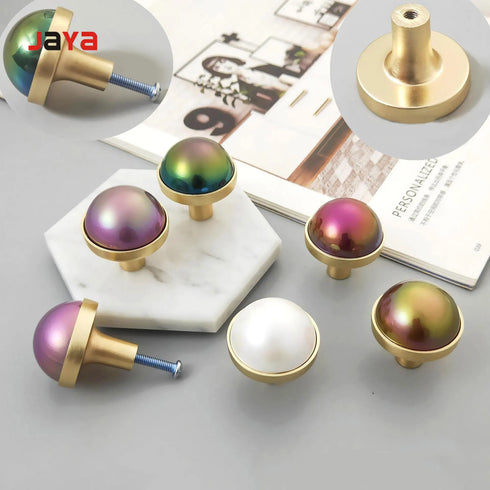 JAYA Copper brushed colorful pearl shell single hole zinc alloy handle simple drawer wardrobe cabinet handle