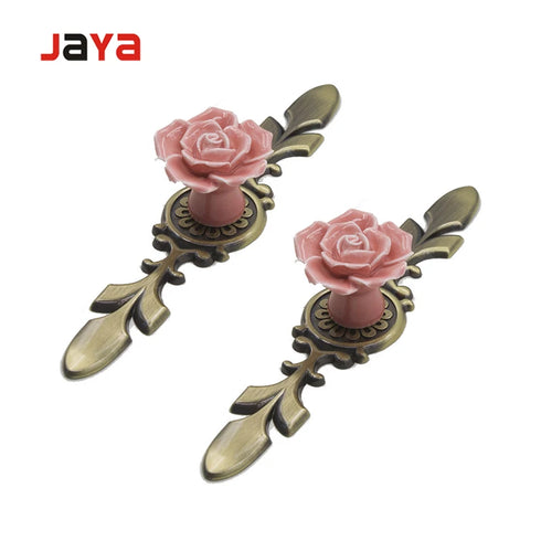 JAYA European-style  ceramics antique copper rose single cabinet hole furniture handle