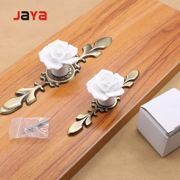 JAYA European-style  ceramics antique copper rose single cabinet hole furniture handle