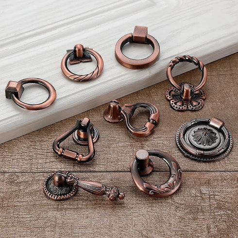 JAYA European Drawer Single Hole Handle Wardrobe Cabinet Bronze Pull Knob Chinese Antique Black Hanging Ring Cabinet Door Handle