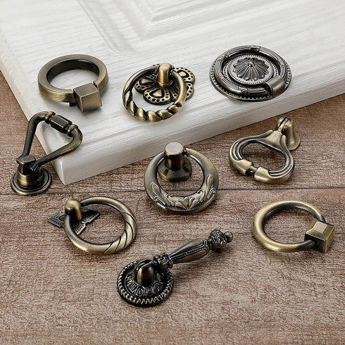 JAYA European Drawer Single Hole Handle Wardrobe Cabinet Bronze Pull Knob Chinese Antique Black Hanging Ring Cabinet Door Handle