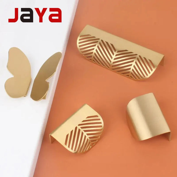 JAYA Furniture Handle Knob Nordic Light Luxury Brass Leaf and butterfly Shape Handle Without Punching  Copper Handle