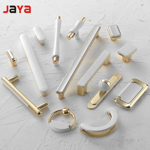 JAYA Golden Cabinet Door Handle Wardrobe Drawer Handle Modern Simple White Bright Gold Light Luxury Cabinet Single Hole Handle