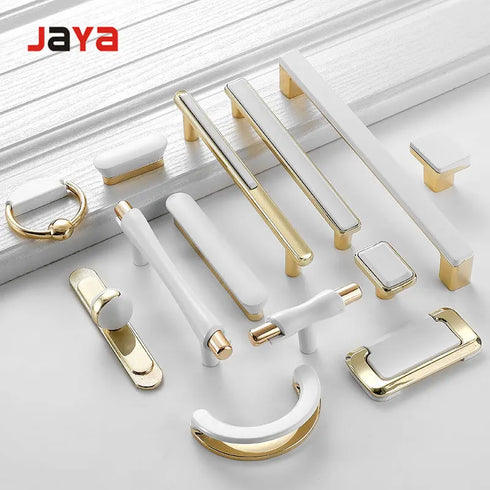 JAYA Golden Cabinet Door Handle Wardrobe Drawer Handle Modern Simple White Bright Gold Light Luxury Cabinet Single Hole Handle