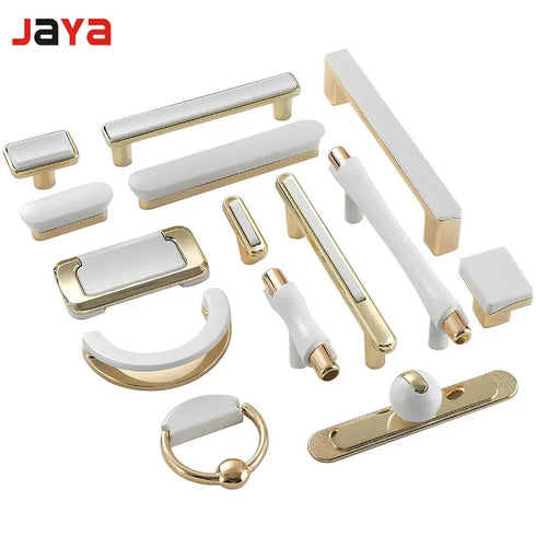 JAYA Golden Cabinet Door Handle Wardrobe Drawer Handle Modern Simple White Bright Gold Light Luxury Cabinet Single Hole Handle