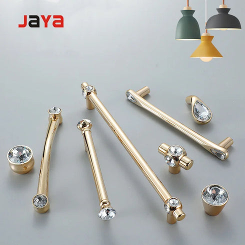 JAYA Golden Luxury Cabinet Door Crystal Rustic Handle Jean Cabinet Door Handle Drawer Cupboard Handles