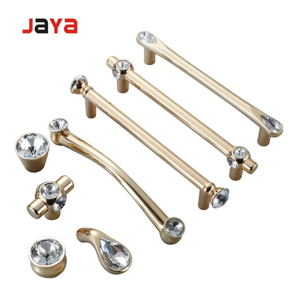 JAYA Golden Luxury Cabinet Door Crystal Rustic Handle Jean Cabinet Door Handle Drawer Cupboard Handles