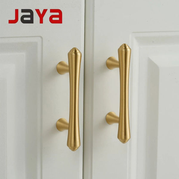 JAYA High Quality Luxury Modern Solid Brass Gold Pulls Knobs Kitchen Brushed Brass Cabinet Furniture Door Handle