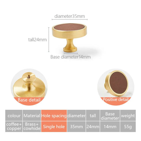 JAYA High Quality  Modern Leather Brass Handle Cabinet Wardrobe Door Light Luxury New Single-Hole Hardware Handle Knobs