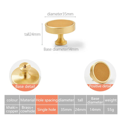 JAYA High Quality  Modern Leather Brass Handle Cabinet Wardrobe Door Light Luxury New Single-Hole Hardware Handle Knobs