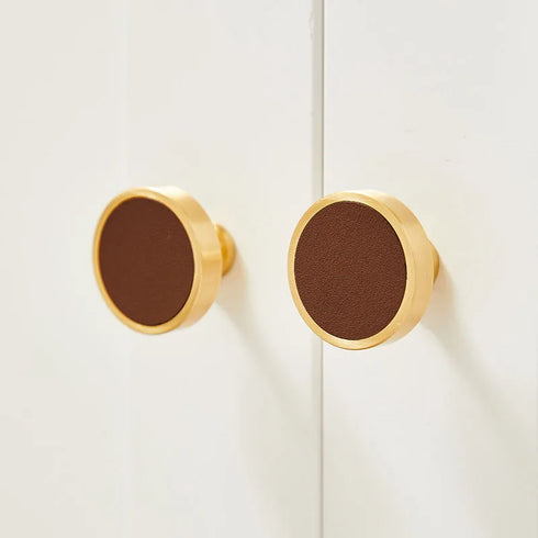 JAYA High Quality  Modern Leather Brass Handle Cabinet Wardrobe Door Light Luxury New Single-Hole Hardware Handle Knobs