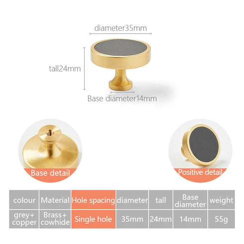 JAYA High Quality  Modern Leather Brass Handle Cabinet Wardrobe Door Light Luxury New Single-Hole Hardware Handle Knobs