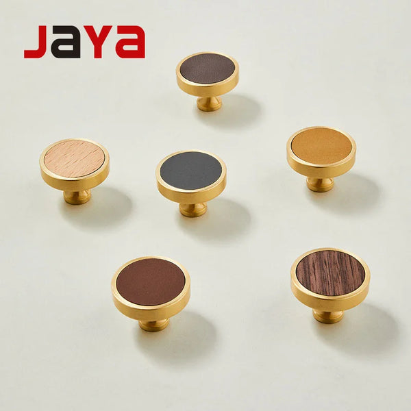 JAYA High Quality  Modern Leather Brass Handle Cabinet Wardrobe Door Light Luxury New Single-Hole Hardware Handle Knobs
