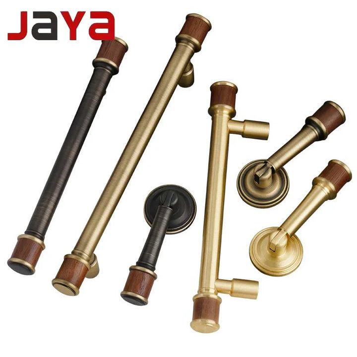 JAYA High Quality Walnut Cabinet Door Handle Modern Scandinavian Brass & Wood Design Solid Brass Furniture Door Handle