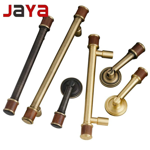 JAYA High Quality Walnut Cabinet Door Handle Modern Scandinavian Brass & Wood Design Solid Brass Furniture Door Handle