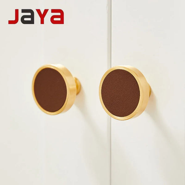 JAYA High Quality Wooden Knobs Leather Brass Handle Cabinet Wardrobe Door Single-Hole Hardware Handle Knobs