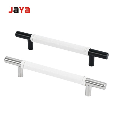 JAYA Kitchen Cabinets With Clean Handle-Less Look Cabinet Handle Brushed Nickel Leather Tray With Handles