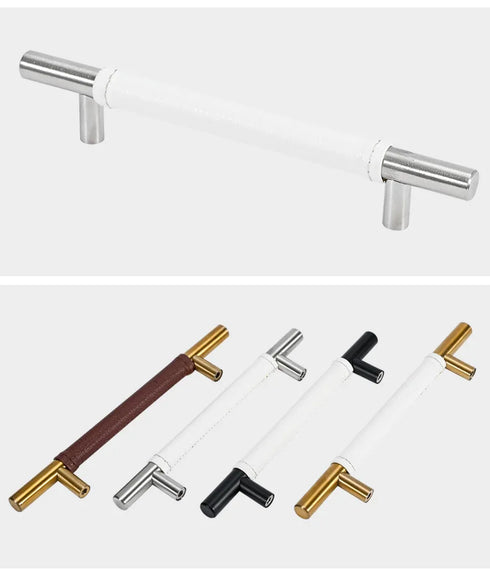 JAYA Kitchen Cabinets With Clean Handle-Less Look Cabinet Handle Brushed Nickel Leather Tray With Handles