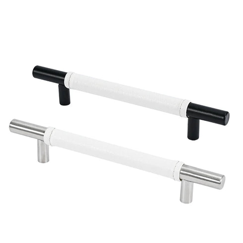 JAYA Kitchen Cabinets With Clean Handle-Less Look Cabinet Handle Brushed Nickel Leather Tray With Handles