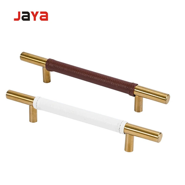 JAYA Kitchen Cabinets With Clean Handle-Less Look Cabinet Handle Brushed Nickel Leather Tray With Handles