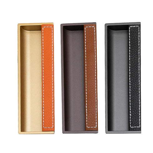 JAYA Leather Zinc Alloy Handle Furniture Modern Style Shift Embedded Door Latch Handle