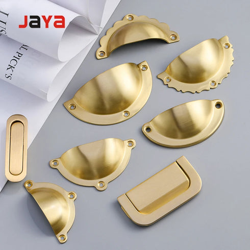 JAYA Luxury Brass Drawer Pulls for Modern Kitchen Cabinets Gold Semicircle Invisible Handles for Bedroom Furniture Patina Brass