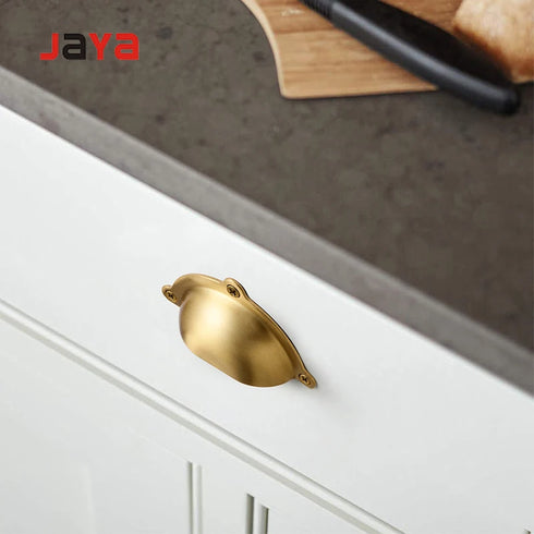 JAYA Luxury Brass Drawer Pulls for Modern Kitchen Cabinets Gold Semicircle Invisible Handles for Bedroom Furniture Patina Brass
