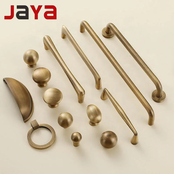 JAYA Luxury Modern Drawer Solid Brass Gold Pulls Knobs Kitchen Brushed Brass Cabinet Door Handle