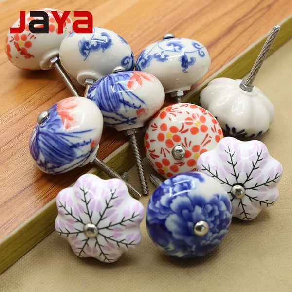 JAYA Luxury Porcelain Oval Shape Cabinet Knobs for Kids Drawers Gold Drawer Pulls Kitchen Cabinet Wardrobe Cupboard Resin Knob