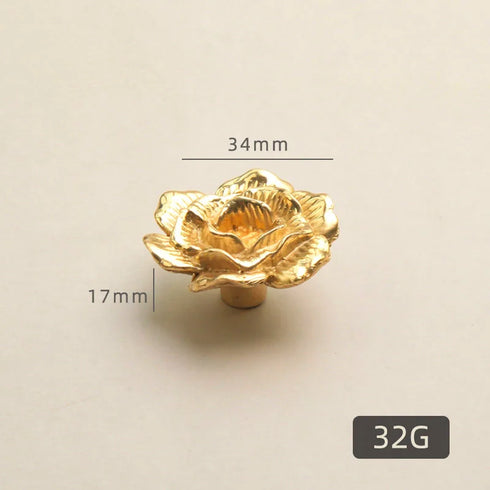 JAYA Modern Luxury Brass Furniture Handle Simple Plant Flower Design for Wardrobe Cabinet Door Drawer Knob