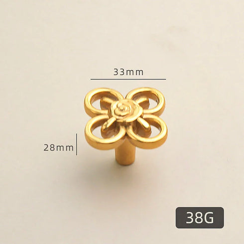 JAYA Modern Luxury Brass Furniture Handle Simple Plant Flower Design for Wardrobe Cabinet Door Drawer Knob