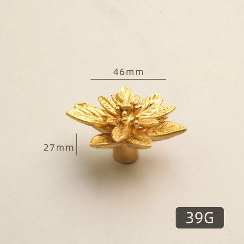 JAYA Modern Luxury Brass Furniture Handle Simple Plant Flower Design for Wardrobe Cabinet Door Drawer Knob