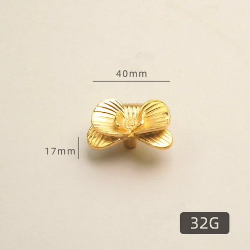 JAYA Modern Luxury Brass Furniture Handle Simple Plant Flower Design for Wardrobe Cabinet Door Drawer Knob