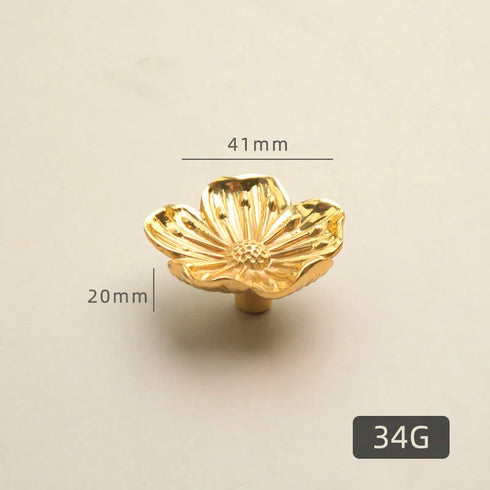 JAYA Modern Luxury Brass Furniture Handle Simple Plant Flower Design for Wardrobe Cabinet Door Drawer Knob