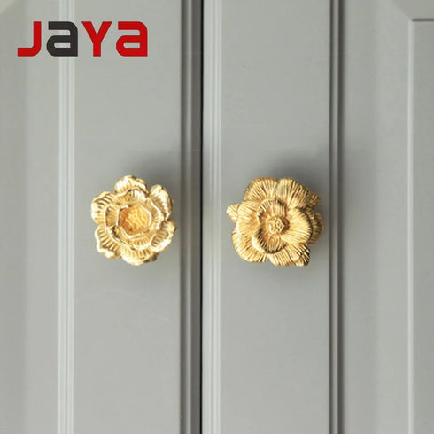 JAYA Modern Luxury Brass Furniture Handle Simple Plant Flower Design for Wardrobe Cabinet Door Drawer Knob