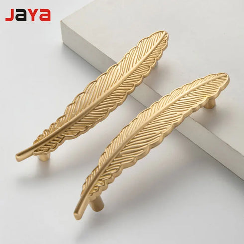JAYA Modern Minimalist High-grade Cabinet Door Pure Copper Small Handle Brass Cabinet Feather Handle Golden Wardrobe Door Handle