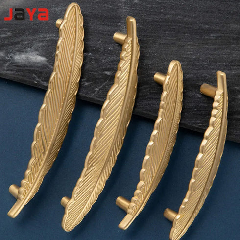 JAYA Modern Minimalist High-grade Cabinet Door Pure Copper Small Handle Brass Cabinet Feather Handle Golden Wardrobe Door Handle