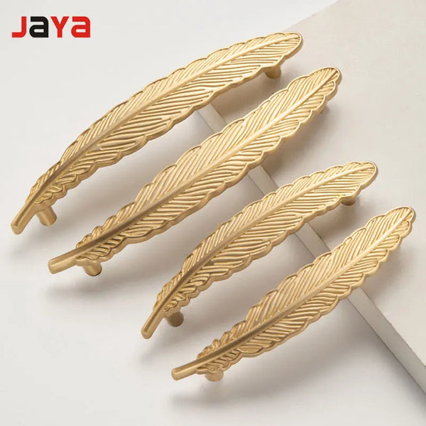 JAYA Modern Minimalist High-grade Cabinet Door Pure Copper Small Handle Brass Cabinet Feather Handle Golden Wardrobe Door Handle