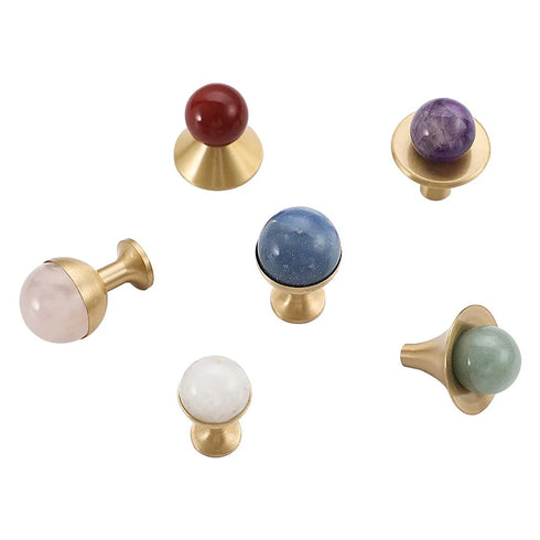 JAYA Modern Single Hole Brass Door Handle Wholesale Natural Stone Brass Knobs for Wine Cabinet Shoe Cabinet Small Drawer Knobs