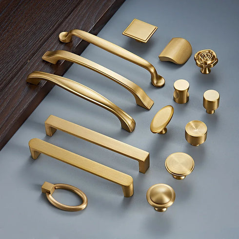 JAYA Modern Style All-Copper Door Drawer Wardrobe Handle Brass Matte Brushed Gold Luxury Lighting Furniture Door Handle