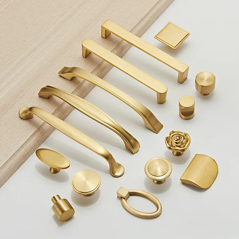 JAYA Modern Style All-Copper Door Drawer Wardrobe Handle Brass Matte Brushed Gold Luxury Lighting Furniture Door Handle