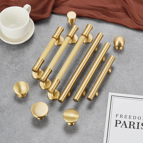 JAYA Modern Style Luxury Golden Brass Classic Brass Copper Hardware Furniture Drawer Cupboard Pull Knobs Kitchen Cabinet Handle