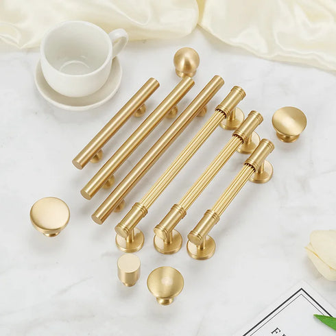 JAYA Modern Style Luxury Golden Brass Classic Brass Copper Hardware Furniture Drawer Cupboard Pull Knobs Kitchen Cabinet Handle