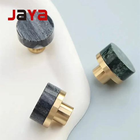JAYA Natural Door Knob Stone Marble Brass Cabinet Drawer Knobs Cupboard Drawer Pulls Handles Furniture Door Handle
